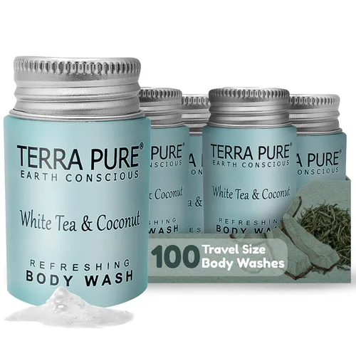 Vista 10 de Terra Pure White Tea & Coconut Body Wash, comodidades de hotel tamaño viaje, 1 onza (caja de 300)