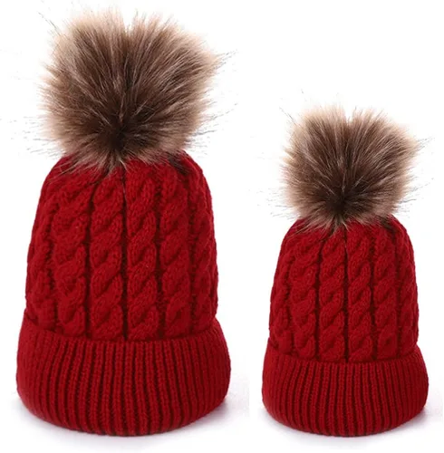 Vista 2 de 2 gorros para padres e hijos, para madre e hijahijo, gorro de punto cálido para invierno