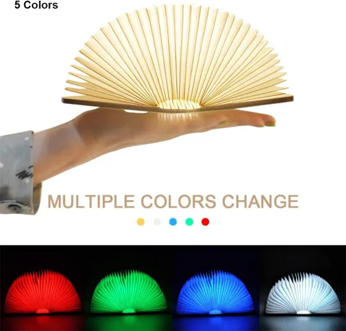 Vista 4 de tooloflife Lámpara de libro plegable novedad lámpara de mesa de madera portátil luz de escritorio LED linterna de papel con USB recargable