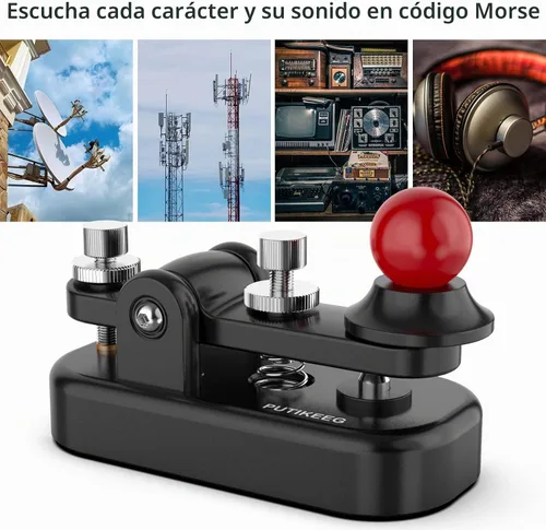 Vista 5 de Mini Morse Radio Key CW HAM Enviar Telegram Single Paddle Morse Code Key con aleación de aluminio Cuerpo Base Negro (S)