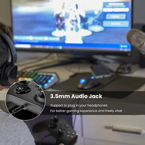 Vista 5 de YCCSKY Controlador con cable para Xbox OneXbox Series XS, controlador de juegos de PC compatible con Windows 111087, Gamepad con conector de audio