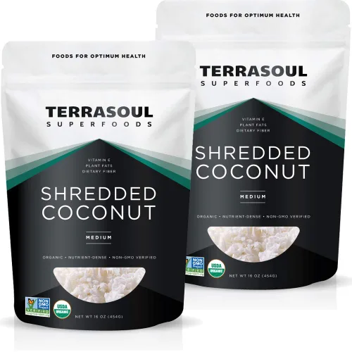 Vista 4 de Terrasoul Superfoods Copos de coco orgánicos, 1 libra, copos medianos Sin azúcar Perfecto para hornear