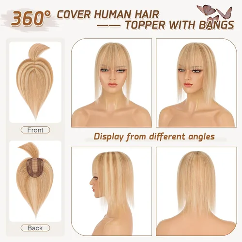 Vista 78 de Rich Choices Pelucas con topper de cabello para mujeres, cabello humano real 100% Remy, sin flequillo, para mujeres con adelgazamiento en la parte