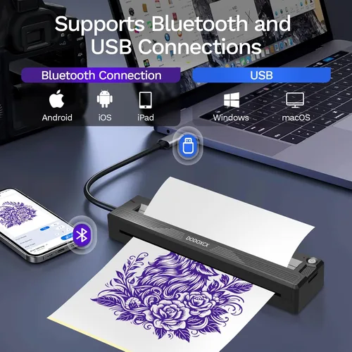 Vista 3 de Máquina impresora de plantillas de tatuajes, impresora Bluetooth inalámbrica térmica portátil mejorada 2026 para artistas de tatuajes