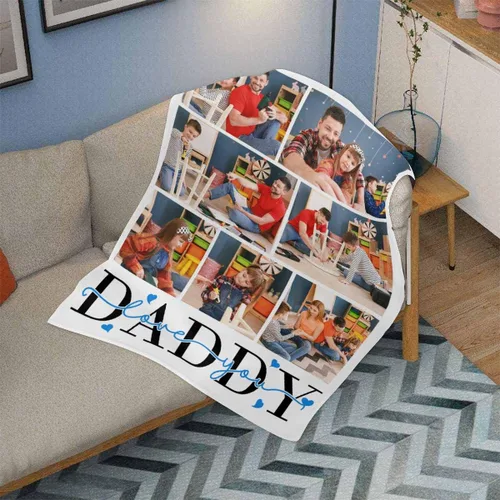Vista 3 de InterestPrint Manta personalizada para papá de parte de hija e hijo, manta de cama personalizada con el texto "Best Dad Ever" con Love You Daddy, 7