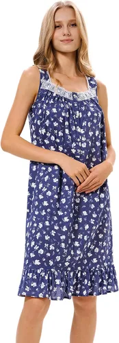 Vista 2 de IZZY + TOBY Camisones de algodón ligero para mujer, camisón de algodón sin mangas, camisón de media pantorrilla para mujer