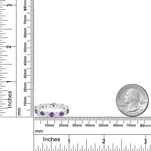 Vista 4 de Gem Stone King Banda de eternidad de plata de ley 925 con amatista púrpura para mujer