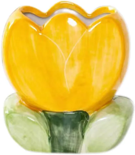Vista 7 de TANG SONG Soporte para brochas de maquillaje de tulipanes de cerámica, caja de almacenamiento de cosméticos de flores, soporte para bolígrafos y Rosa