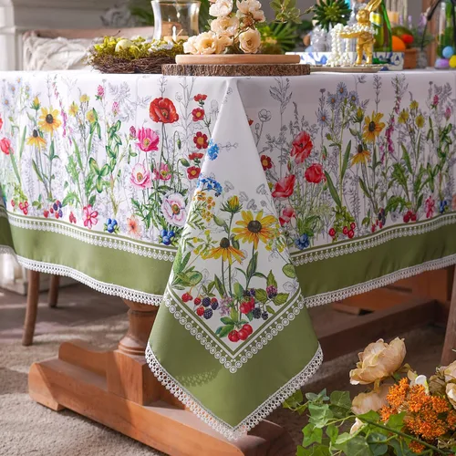 Vista 11 de SUTAVIA Mantel de encaje floral impermeable, rectangular, lavable, para el hogar, vacaciones, Acción de Gracias, Navidad, fiesta, comedor