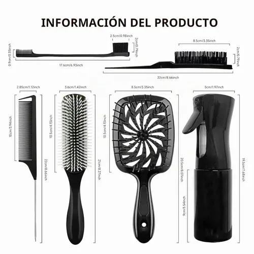 Vista 6 de Set de 11 piezas de cepillo para el cabello, cepillo para desenredar y botella de spray, 3 piezas de cepillo de pelo liso para niños pequeños