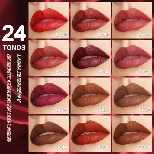 Vista 6 de Lápiz labial mate de terciopelo marrón café, lápiz labial delgado de alta pigmentación, resistente al agua de larga duración para mujeres, regalo