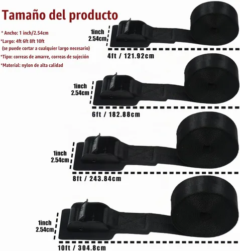 Vista 3 de [Paquete de 4] Correas de amarre de 1 pulgada x 4 pies con hebillas, correas de amarre ajustables de servicio pesado con hebilla de leva