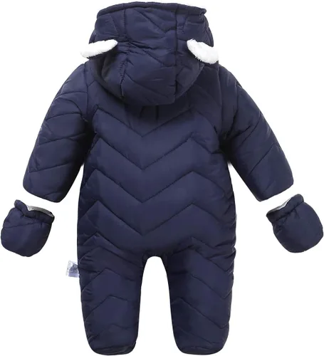 Vista 2 de DINGDONG'S CLOSET Chaqueta acolchada de invierno con capucha para bebé niño y niña, traje de nieve con guantes