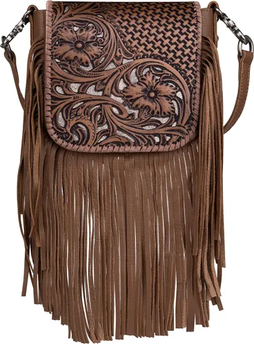Vista 6 de Montana West Bolso cruzado para mujer de cuero genuino con flecos occidentales