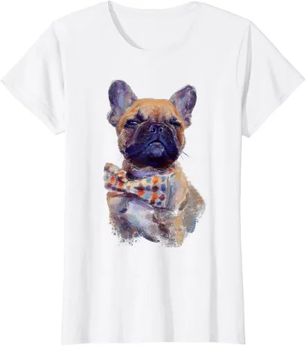 Vista 14 de Camiseta de bulldog francés con estampado realista, artística de bulldog francés, Negro, S