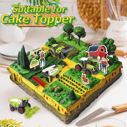 Vista 5 de Oriate Juguetes de granja para niños, juego de vehículos tractores realistas, juego de autos fundidos a presión, mini animales de granja educativos