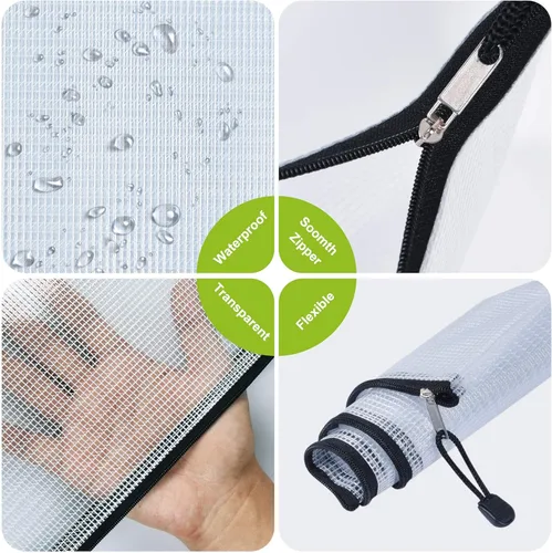 Vista 5 de Tamaño B4/A4, bolsas de malla de plástico con cremallera, carpetas de archivos de documentos resistentes al desgarro, bolsa de documentos