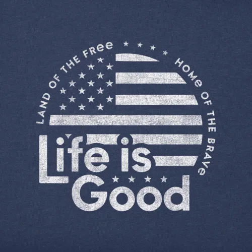 Vista 2 de Life is Good. Camiseta de hombre trituradora Lig Flag Circle, azul muy oscuro