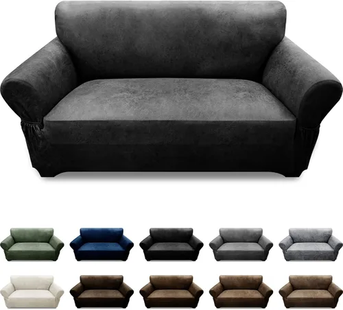 Vista 56 de Fundas para Sillón de 2 Piezas con Cojín en T, Fundas de Aspecto de Cuero para Sofá, Fundas para Sillas, Protector de Muebles Elástico, Funda