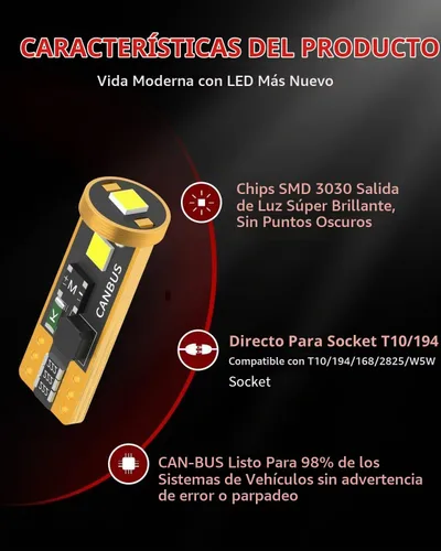 Vista 6 de LASFIT 194 Bombilla LED 6000K Blanca, T10 168 2825 W5W Bombillas LED de Repuesto, Para Luz de Domo/Mapa, Luz de Puerta, Luz de Cortesía, Luz