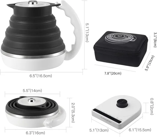 Vista 8 de Hervidor eléctrico de viaje de silicona de grado alimenticio con control de temperatura, 0. 55L (negro)
