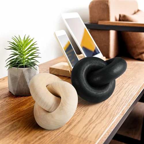Vista 7 de Decoración de cadena de madera, cadena decorativa de 2 eslabones tallada a mano, decoración de nudo de madera bohemia para estantería, escritorio