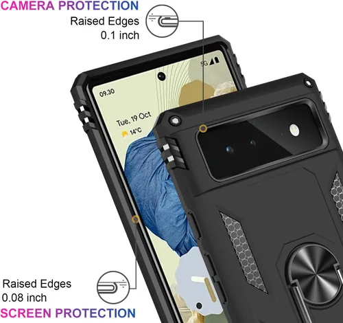 Vista 3 de IKAZZ Funda adecuada para Google Pixel 6, grado militar, a prueba de golpes, resistente, para pasar la prueba de caída de 16 pies con soporte Negro