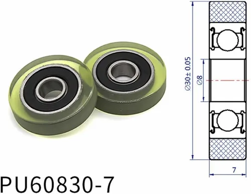 Vista 2 de SSIMOO Diameter 30mm, PU Polyurethane Bearing,Rubber Coated Soft Pulley/Roller, Width 7mm Kindly