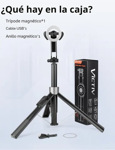 Vista 9 de Trípode magnético para teléfono de 70 pulgadas, trípode para selfie stick para iPhone Magsafe con control remoto recargable y soporte magnético 2