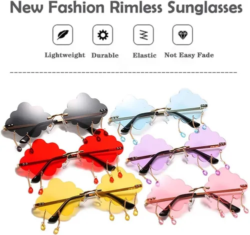 Vista 6 de LASPOR Gafas de sol retro sin montura para mujeres y hombres, vintage, de metal, sin marco, con colgante de cristal de lluvia, protección UV400