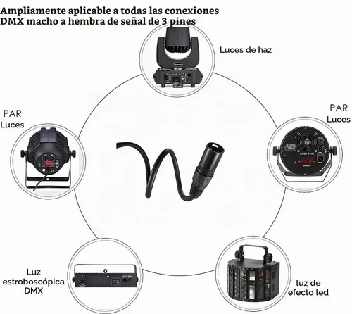 Vista 7 de MFL. Cable DMX flexible de 6.6 pies, señal de 3 pines, XLR macho a hembra, cable para iluminación de escenario, luces de DJ, impedancia de 110