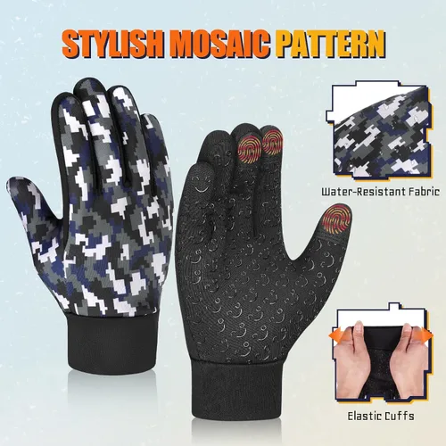 Vista 5 de Guantes deportivos cálidos de invierno para niños, para clima frío, térmico, para nieve, pantalla táctil, para niños y niñas