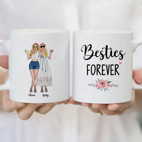 Vista 4 de Gossby Taza personalizada (2 mujeres) Besties Forever Best Friend Regalos de amistad para mujeres, niñas, hermana, taza de café