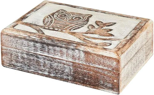 Vista 4 de Caja organizadora de joyería de búho de madera hecha a mano caja organizadora de joyas para mujeres y niñas caja de recuerdo decorativa