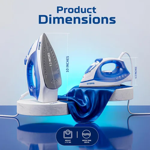 Vista 13 de Utopia Home Plancha de vapor para ropa con suela antiadherente, plancha de ropa de 1200 W con control de termostato ajustable, protección
