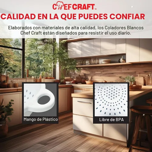 Vista 6 de Colador hondo de 11 x 5 pulgadas para 5 cuartos Chef Craft, color blanco, Paquete de 1, Blanco
