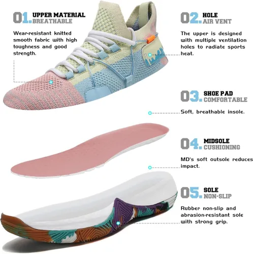Vista 2 de ASHION Zapatos de baloncesto unisex para niños y niñas, tenis de caña alta, transpirables, con amortiguación al aire libre, zapatos deportivos