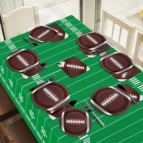 Vista 7 de Juego de platos y servilletas para fiesta de fútbol para 24 invitados, manteles desechables de fútbol deportivo, decoración para fiesta de fútbol
