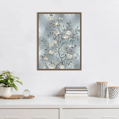 Vista 5 de Amanti Art Lienzo enmarcado para pared, 24 x 18 pulgadas, chinoiserie en plata III por Renee Campbell, lienzo enmarcado para pared, obras de arte