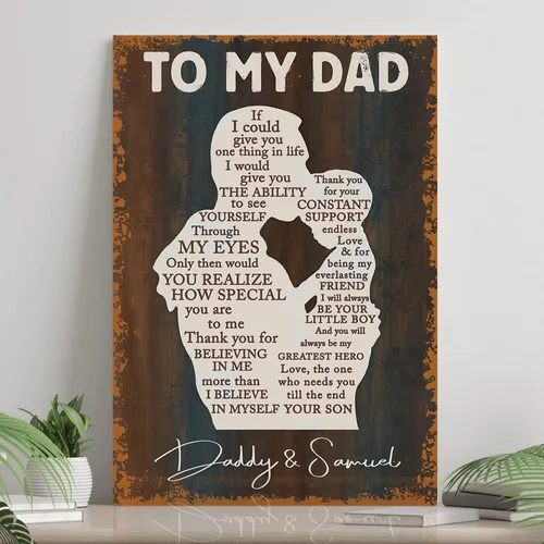 Vista 15 de Lienzo personalizado para papá con fotos, lienzo para el día del padre de parte de la hija, regalos de papá de parte de un hijo, arte de pared feliz