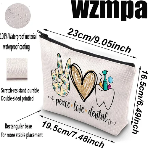 Vista 2 de WZMPA Bolsa de cosméticos dentales Higienista Dental Regalo Paz Amor Maquillaje Dental Cremallera Bolsa Bolsa Para Asistente Dental Dentista, Paz