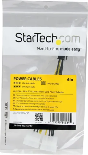 Vista 5 de StarTech - Cable adaptador de corriente de video PCIe LP4 a 8 pines (LP4PCIEX8ADP) de 6 pulgadas Molex a alimentación PCIe de 8 pines
