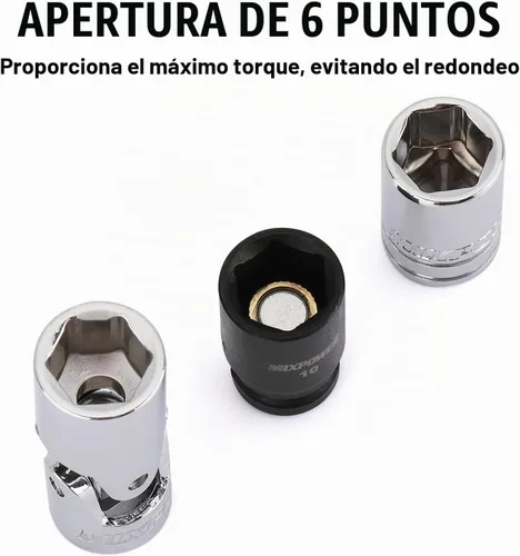 Vista 3 de MIXPOWER 5 piezas de enchufe de 1/4" de 6 puntos de tamaño único de 10 mm, juego de enchufes de 10 mm, enchufe magnético, junta universal, enchufe