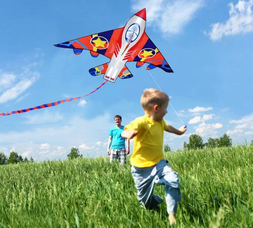Vista 3 de HONBO 58" Fighter Plane - Kite for Kids & Adults, Easy to Fly, Beach Trip Beginner Kite with Reel and 200ft String