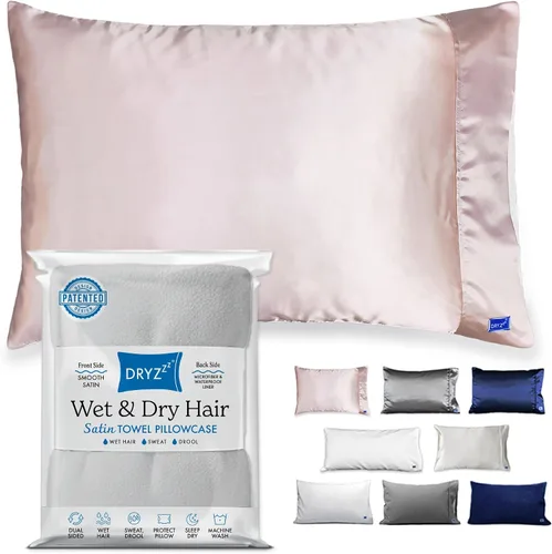 Vista 10 de DryZzz Juego de 2 fundas de almohada impermeables de tamaño King de 35 x 19 pulgadas, absorbente de doble cara para cabello húmedo y seco, poliéster