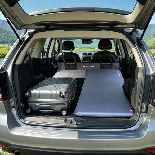 Vista 8 de Placa de extensión de asiento trasero de automóvil, extensor plegable de asientos traseros para dormir, aumenta el maletero de viaje y el espacio