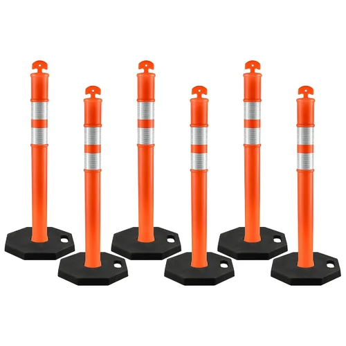 Vista 17 de Xpose Safety Postes de delineador naranja de 45 pulgadas con base, paquete de 3 – parte superior de anillo, banda reflectante de 10 pulgadas, base