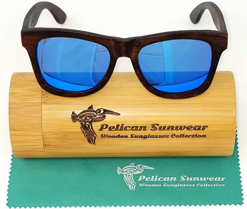 Vista 7 de Gafas de sol de madera Polarizadas Marco de madera vintage 100% protección UVAUVB Funda de bambú Hombres y mujeres