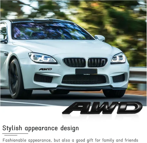 Vista 6 de Dickno Pegatina de emblema AWD, calcomanía de letra 3D de metal para puerta trasera y lateral, emblema adhesivo para parachoques laterales de auto