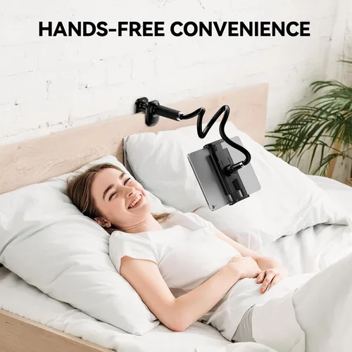 Vista 7 de FlyCoco Soporte para tablet con cuello de cisne, clip de soporte con brazo largo flexible para cama, compatible con iPad Pro Air/iPhone/Kindle Negro